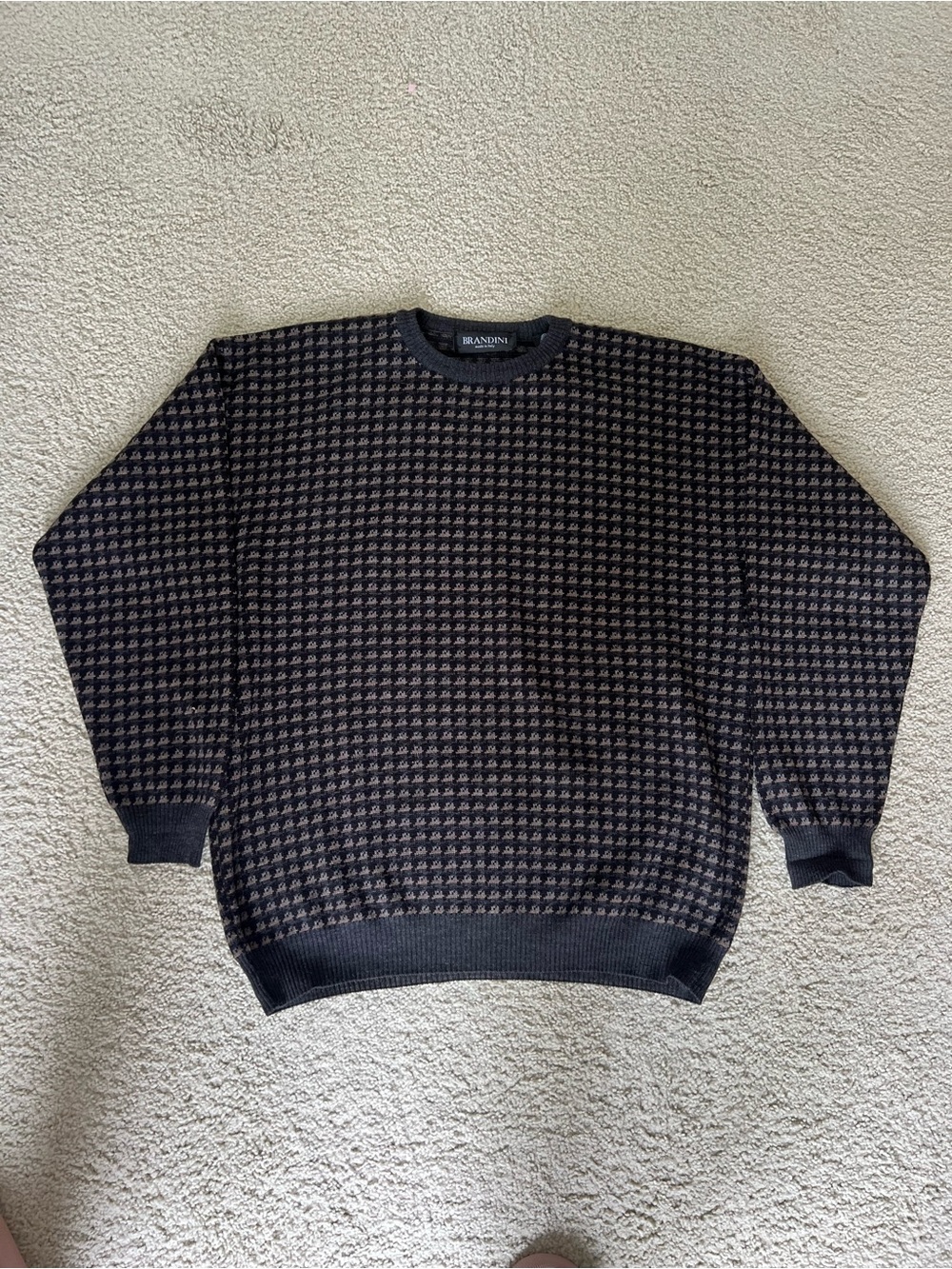 BRANDINI Men's Black and Brown Patterned Crewneck Sweater